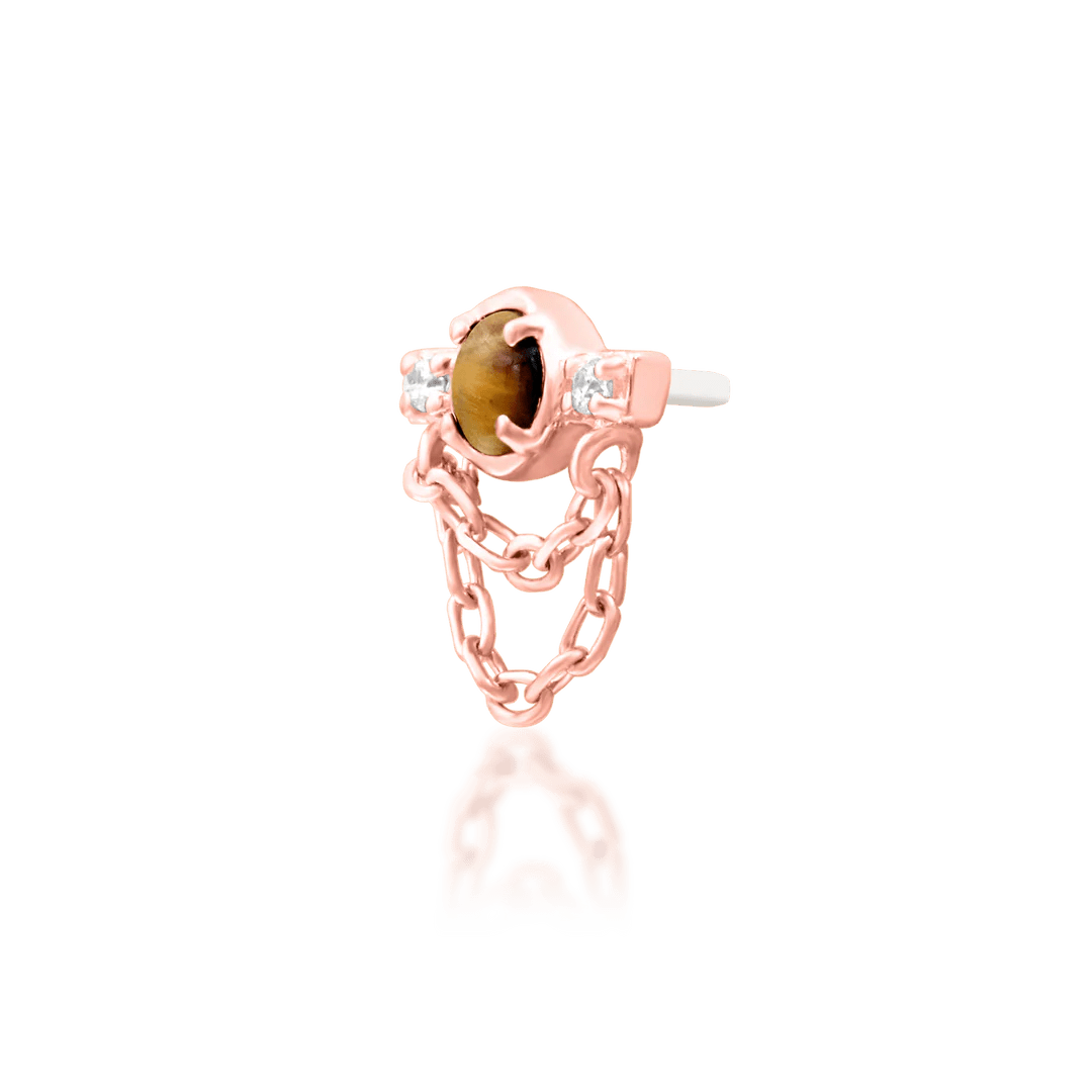 Ade – Tiger Eye & CZ Harmony – 14K Gold Threadless End - piercing - zone.com