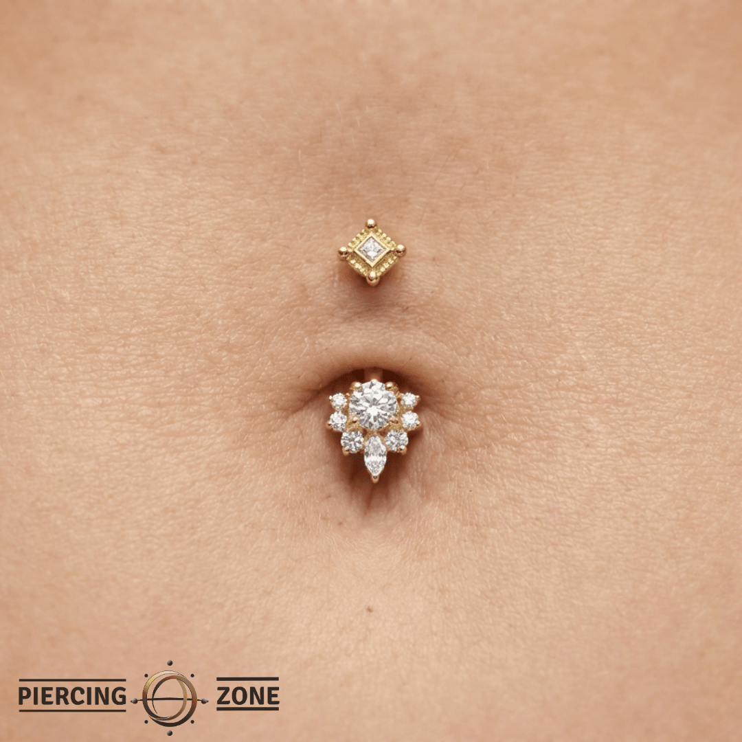 Adelina – 14K Gold Curved Navel Barbell - piercing - zone.com