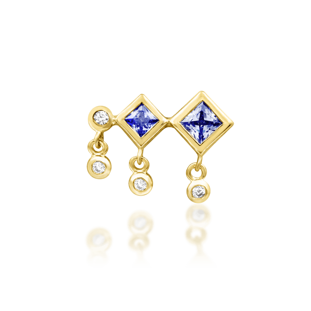 Adimu – Tanzanite & CZ Geometric Cluster – 14K Gold Threadless End - piercing - zone.com
