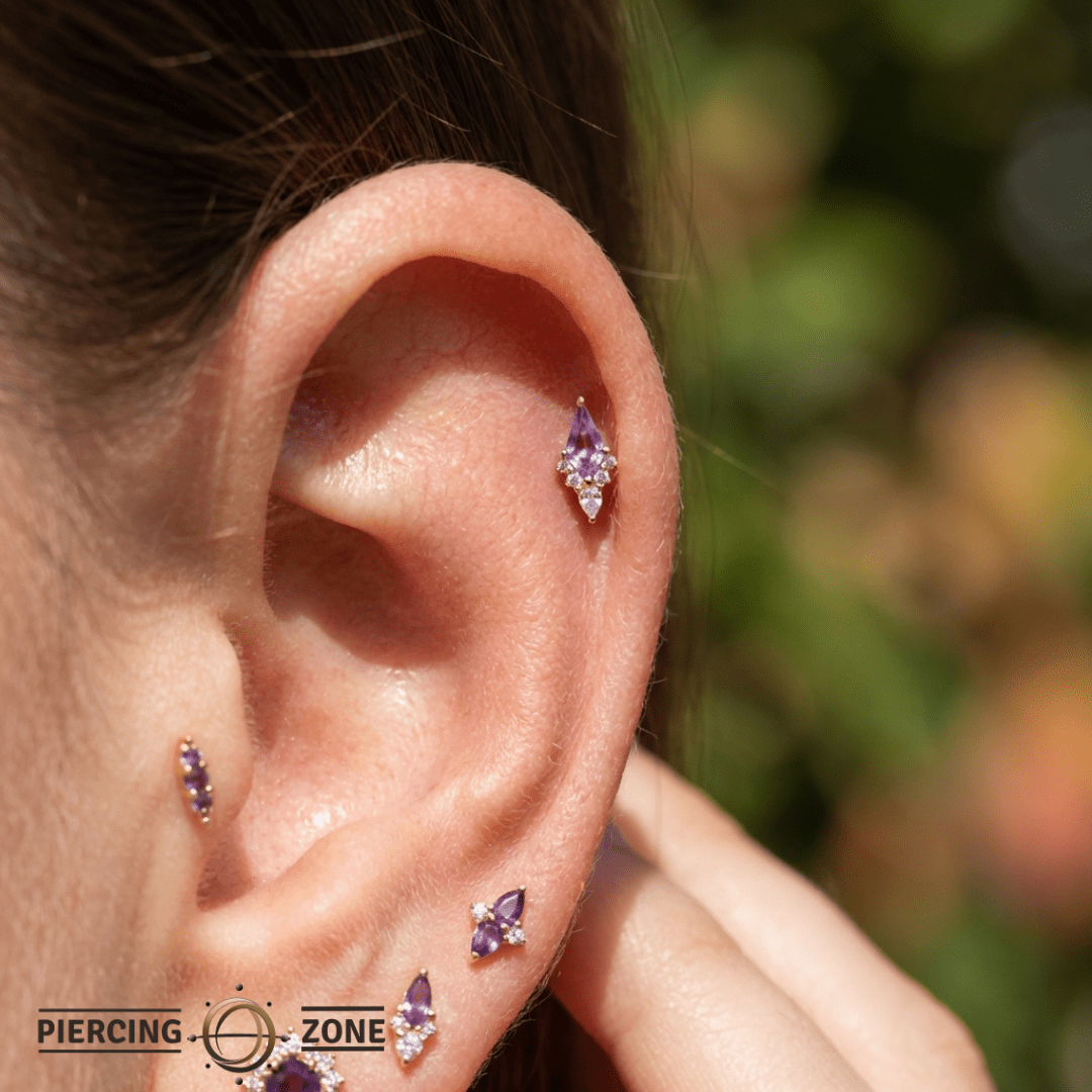 Afterglow – Amethyst & CZ Kite – 14K Gold Threadless End - piercing - zone.com