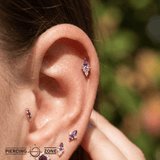 Afterglow – Amethyst & CZ Kite – 14K Gold Threadless End - piercing - zone.com