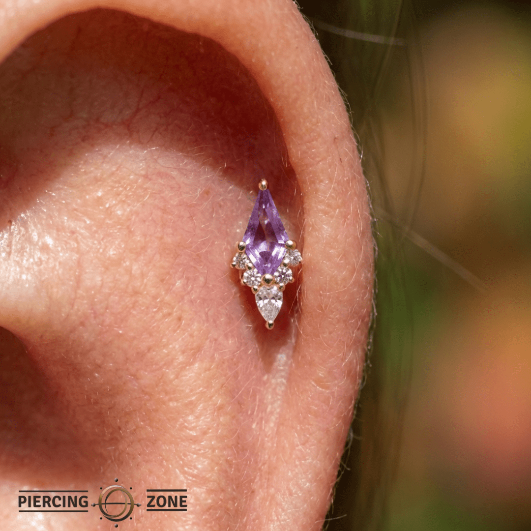 Afterglow – Amethyst & CZ Kite – 14K Gold Threadless End - piercing - zone.com