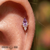 Afterglow – Amethyst & CZ Kite – 14K Gold Threadless End - piercing - zone.com