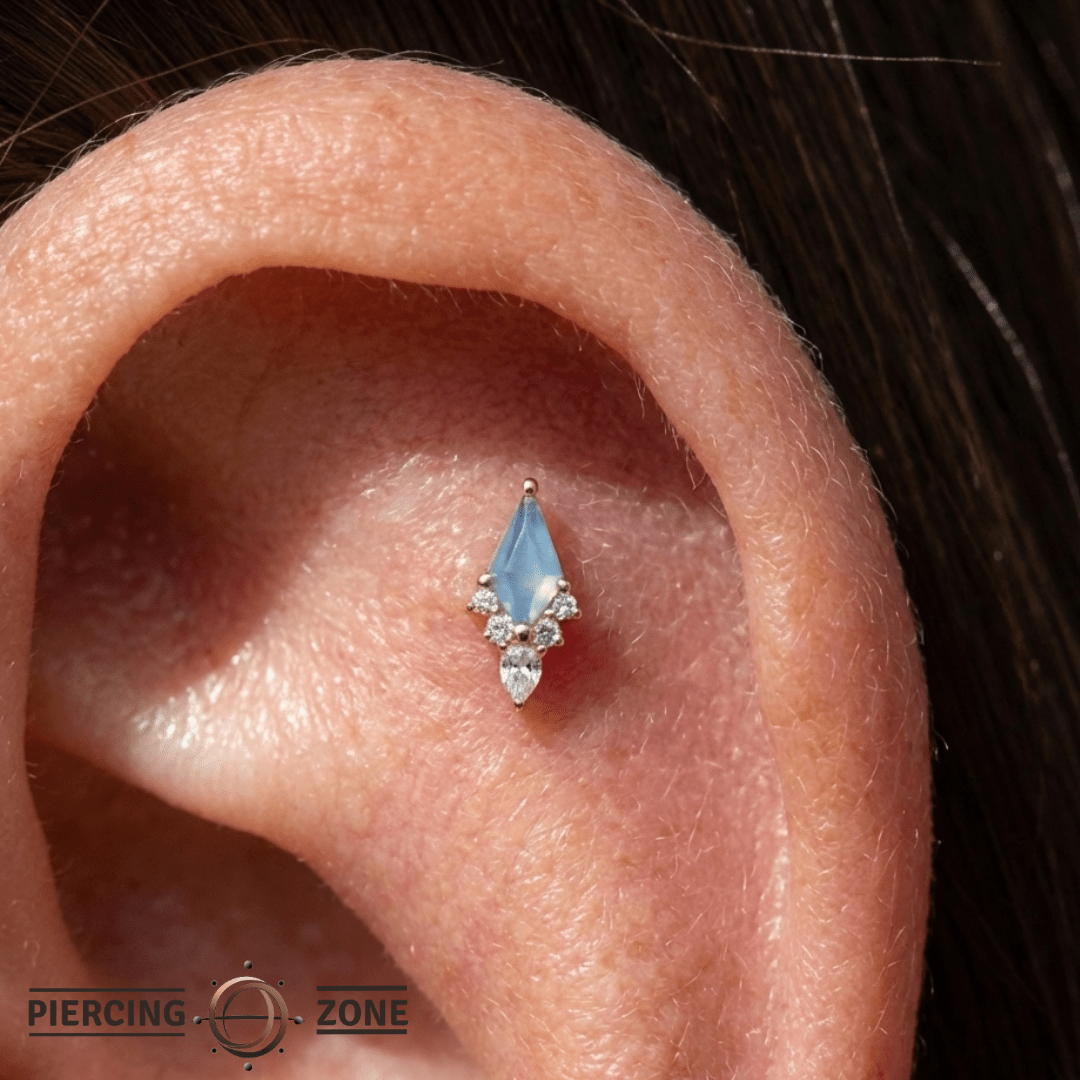 Afterglow – Sandblasted Swiss Blue Topaz – 14K Gold Threadless End - piercing - zone.com