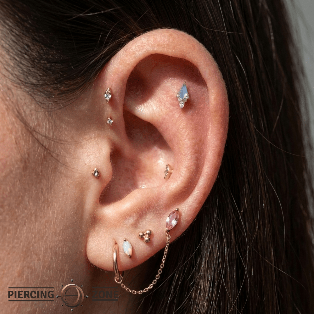 Afterglow – Sandblasted Swiss Blue Topaz – 14K Gold Threadless End - piercing - zone.com