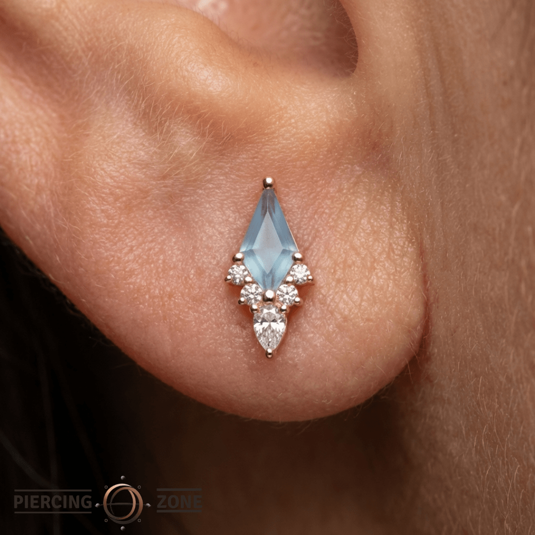 Afterglow – Sandblasted Swiss Blue Topaz – 14K Gold Threadless End - piercing - zone.com