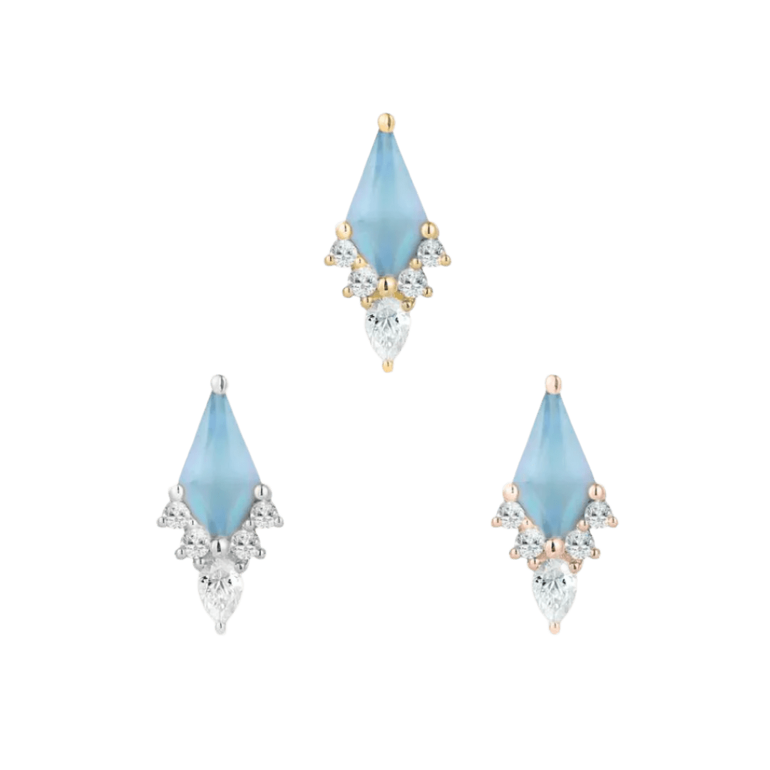 Afterglow – Sandblasted Swiss Blue Topaz – 14K Gold Threadless End - piercing - zone.com