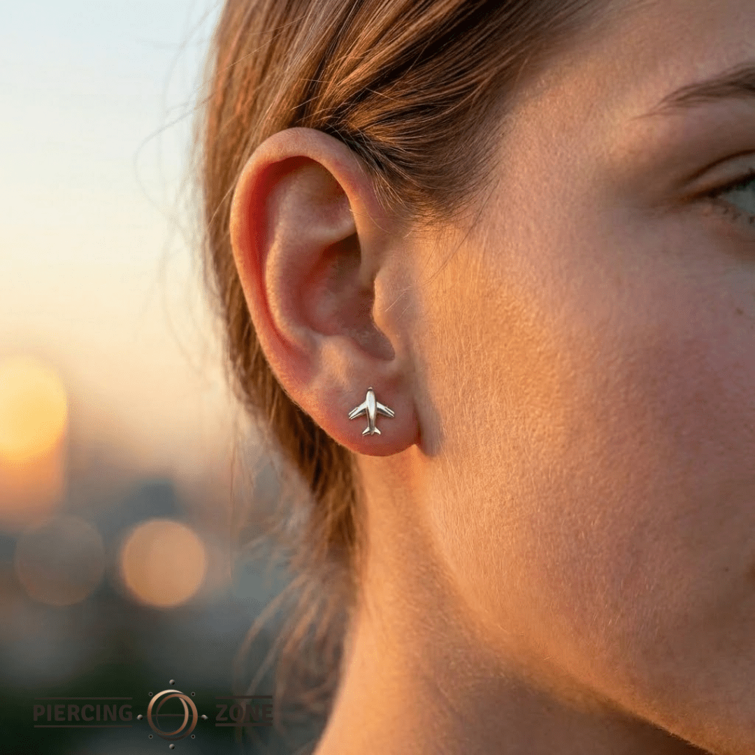 Airplane – 14K Gold Threadless/Threaded End - piercing - zone.com
