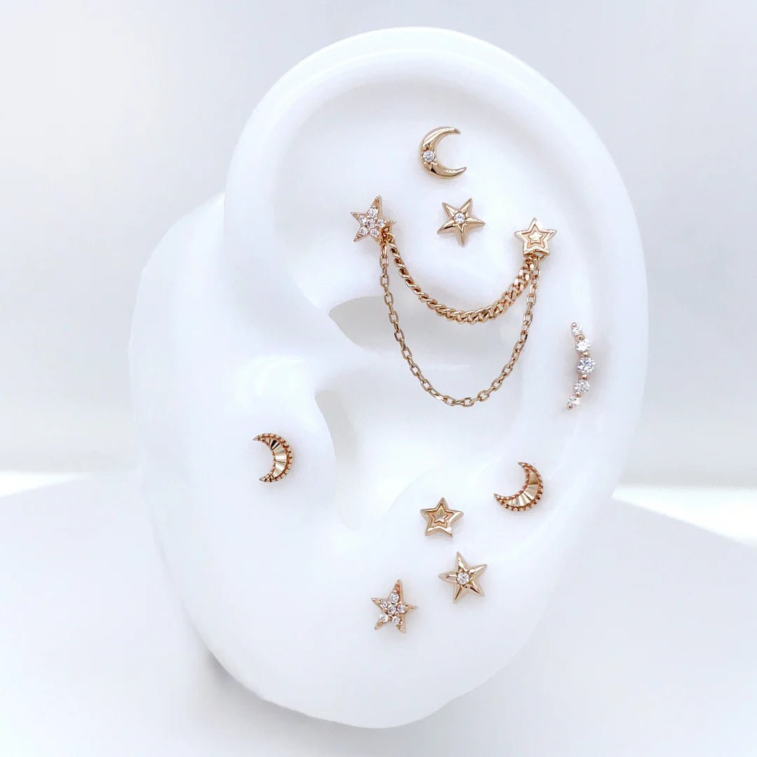 All Night Long – CZ Star Cluster – 14K Gold Threadless End - piercing - zone.com