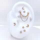 All Night Long – CZ Star Cluster – 14K Gold Threadless End - piercing - zone.com