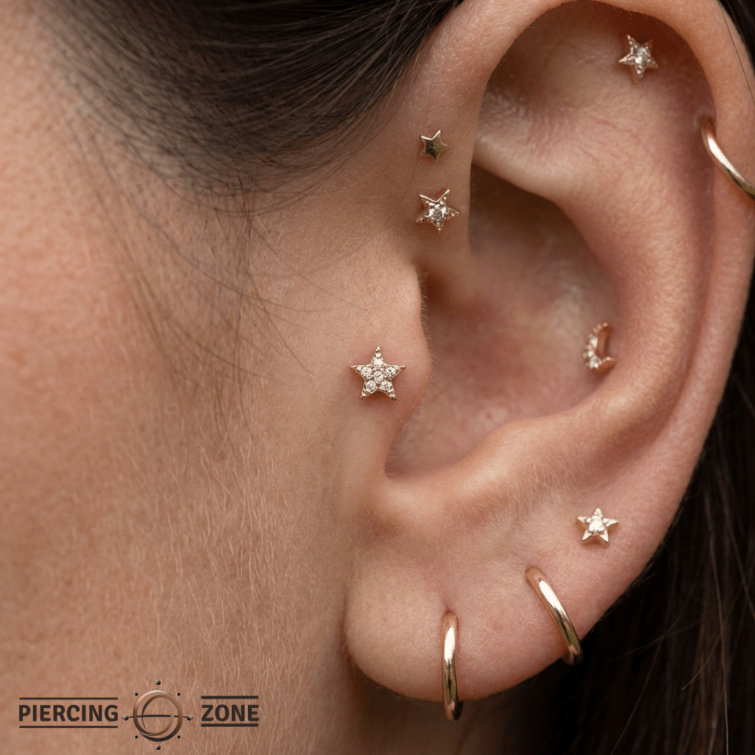 All Night Long – CZ Star Cluster – 14K Gold Threadless End - piercing - zone.com