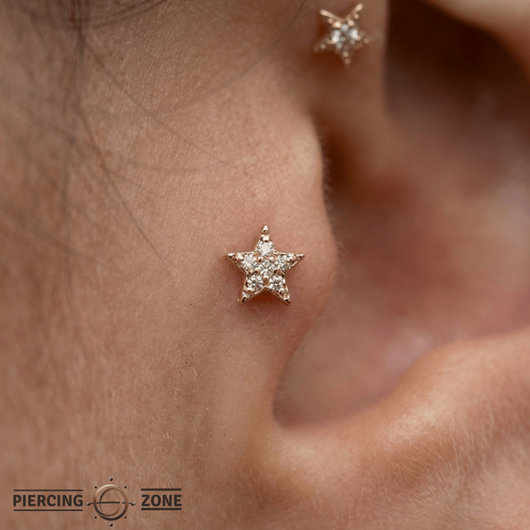 All Night Long – CZ Star Cluster – 14K Gold Threadless End - piercing - zone.com