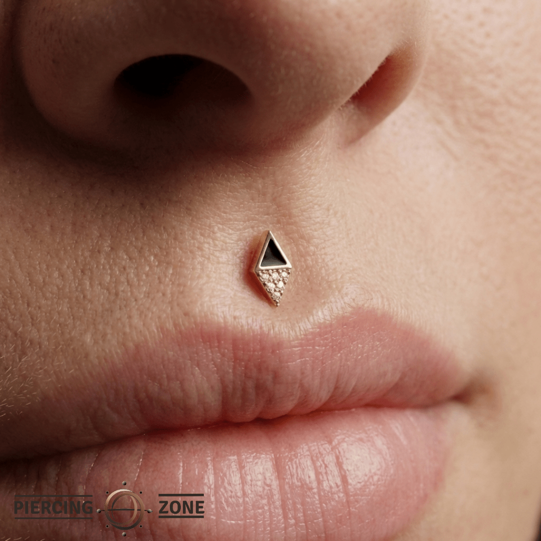 Almost Famous – Black Agate & CZ Triangle – 14K Gold Threadless End - piercing - zone.com