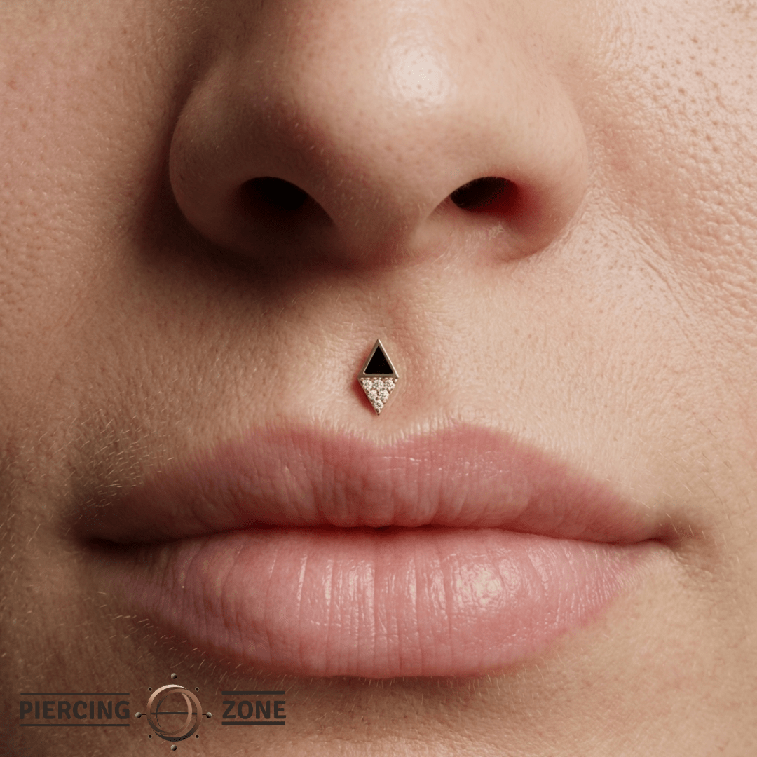 Almost Famous – Black Agate & CZ Triangle – 14K Gold Threadless End - piercing - zone.com