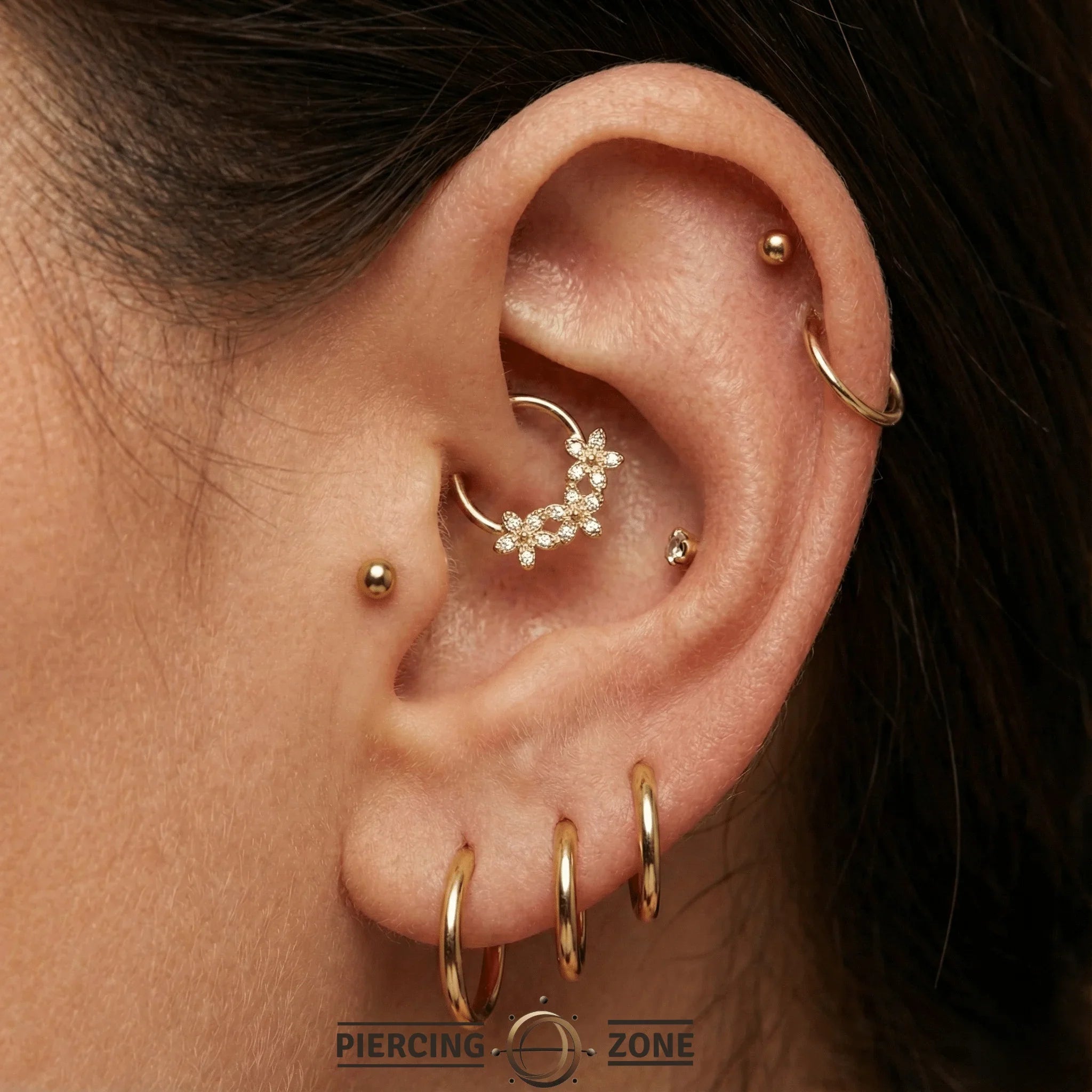 Alyssa Seamless Ring – 14K Gold Micro - Cluster Arc Design - piercing - zone.com