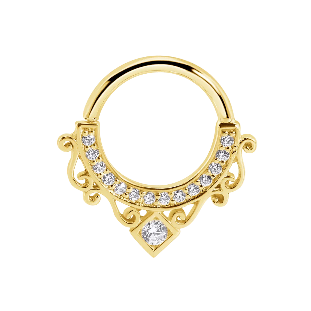 Amara Seamless Ring – 14K Gold Cup & Divot Design - piercing - zone.com