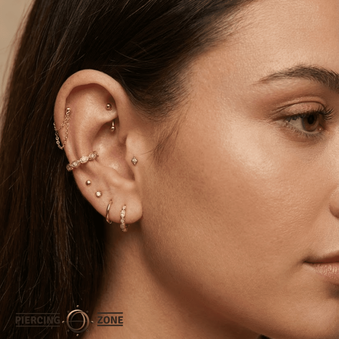 Amelia Seamless Ring – 14K Gold Micro - Gem Arc Design - piercing - zone.com