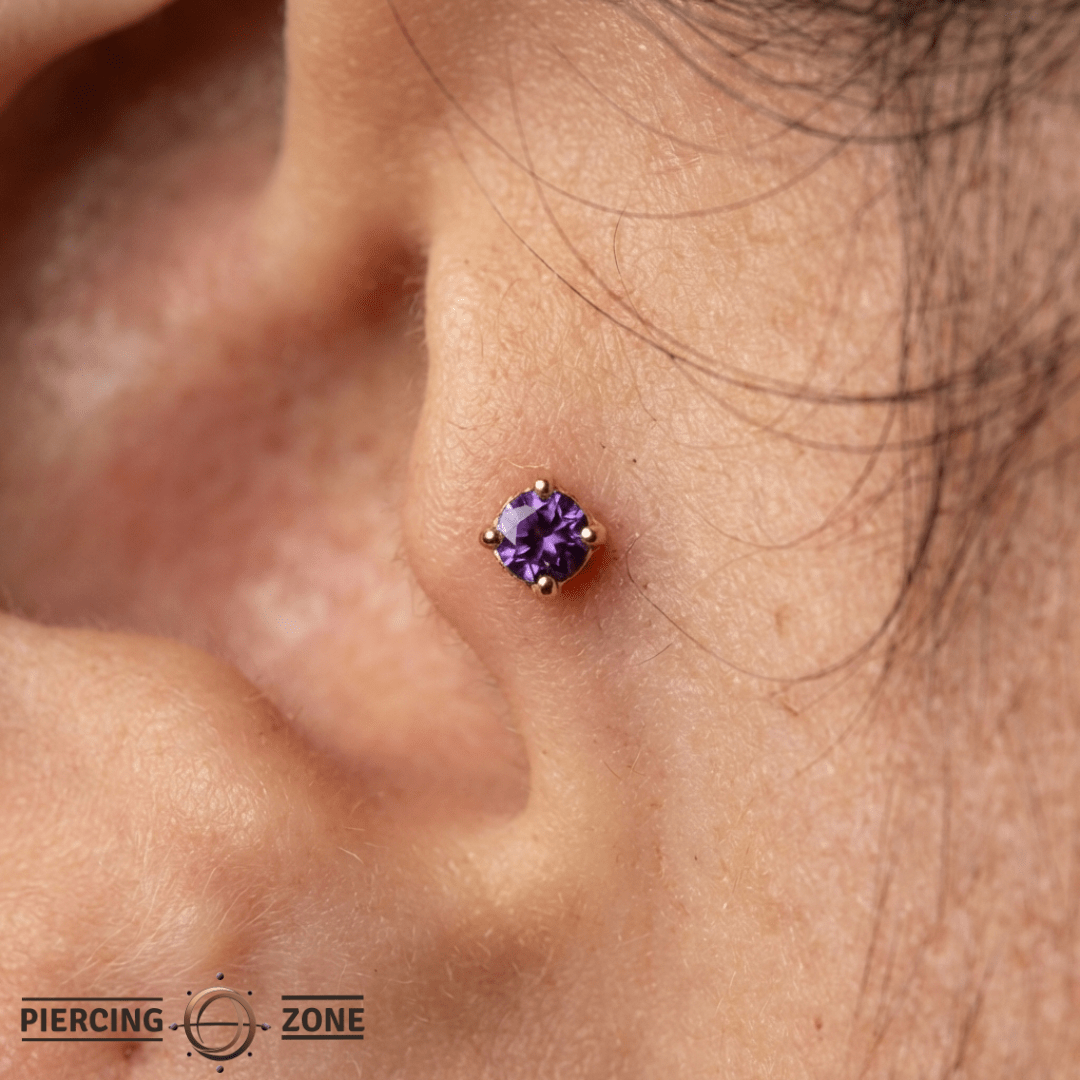 Amethyst – 14K Gold Prong Threadless End - piercing - zone.com