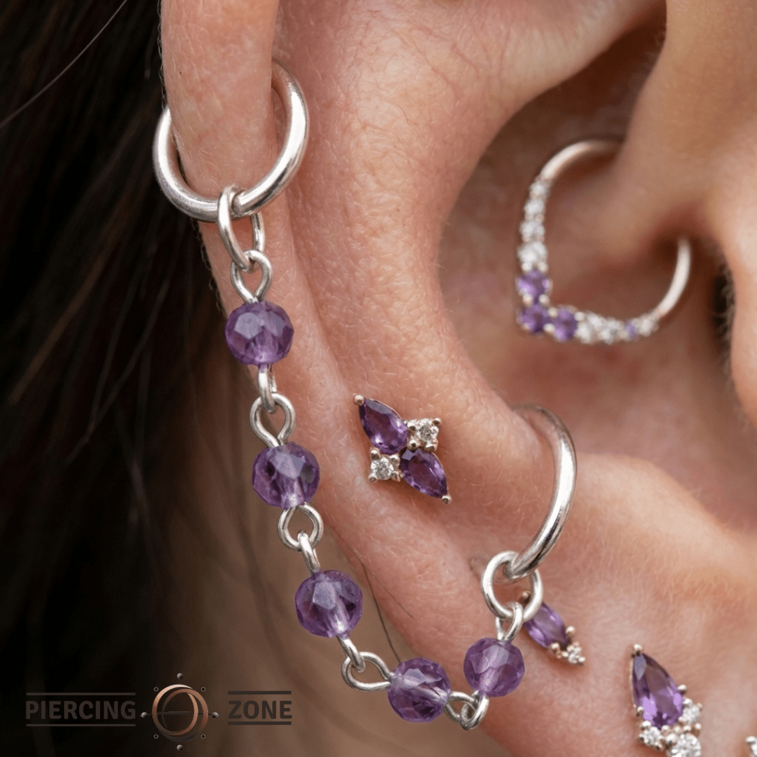 Amethyst Bead Chain – 18K Gold Gemstone Piercing Chain - piercing - zone.com