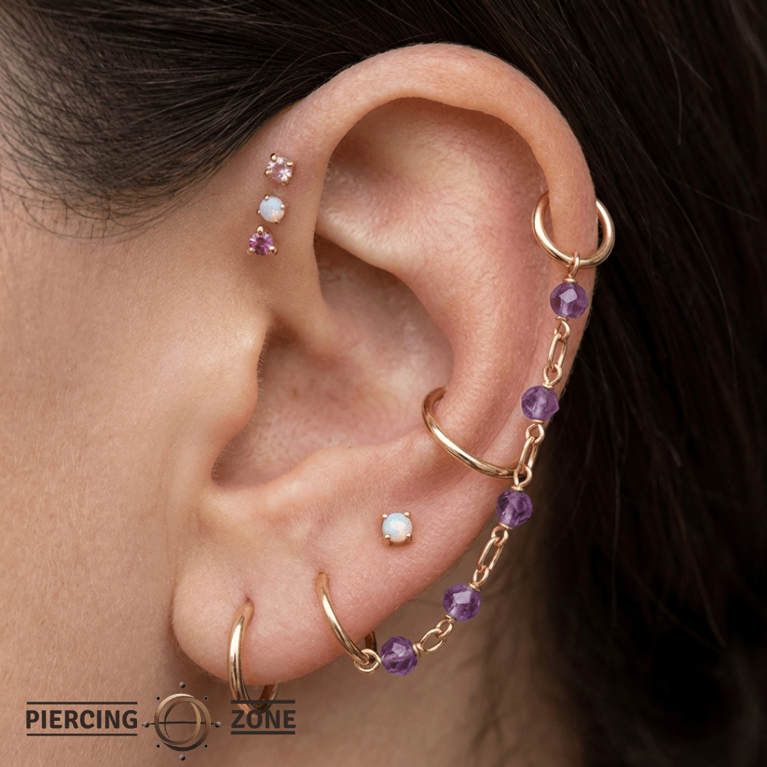 Amethyst Bead Chain – 18K Gold Gemstone Piercing Chain - piercing - zone.com