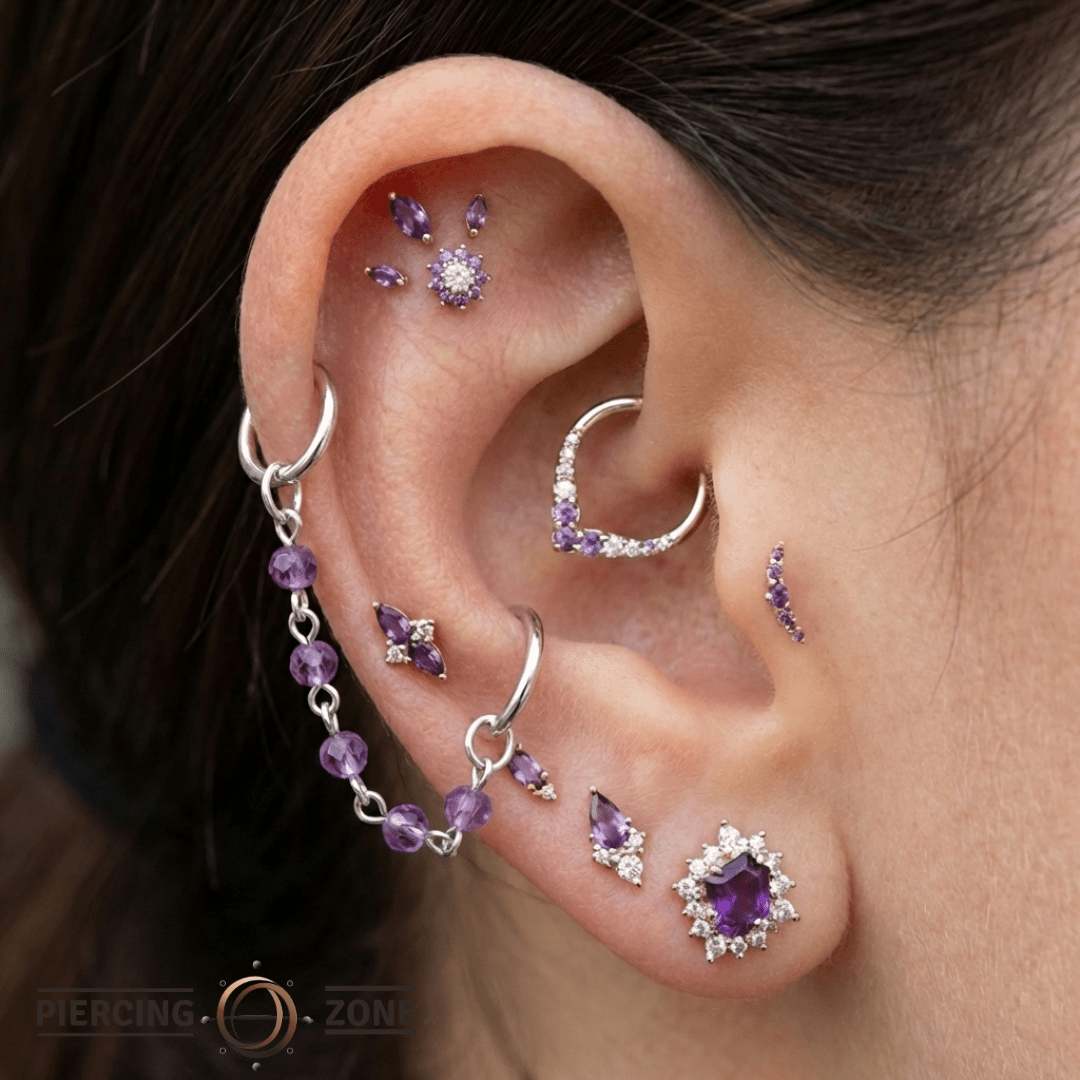 Amethyst Bead Chain – 18K Gold Gemstone Piercing Chain - piercing - zone.com