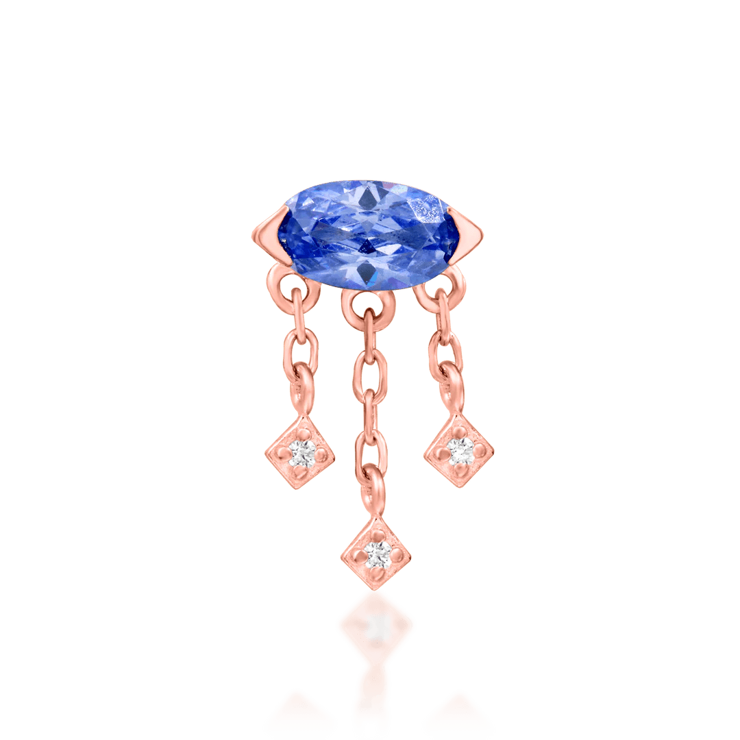 Amidah – Tanzanite & CZ Vertical Cluster – 14K Gold Threadless End - piercing - zone.com