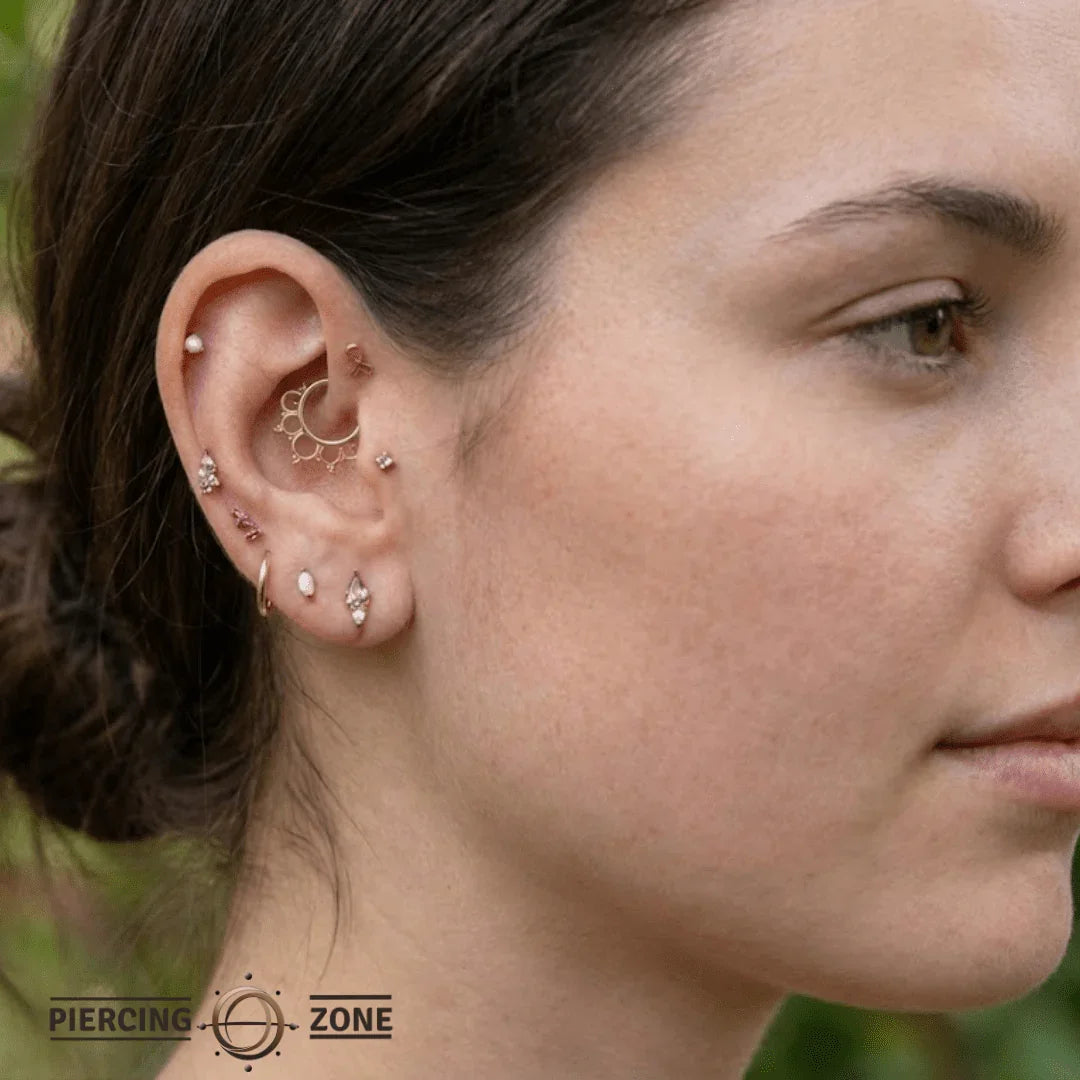 Amy Seamless Ring – 14K Gold Cup & Divot Design - piercing - zone.com