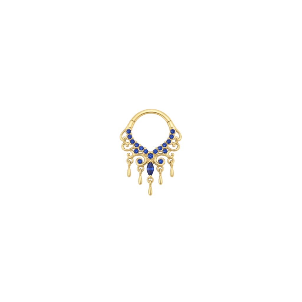 Anaïs Clicker - 14K Gold Lab Blue Sapphire Clicker Ring - piercing-zone.com