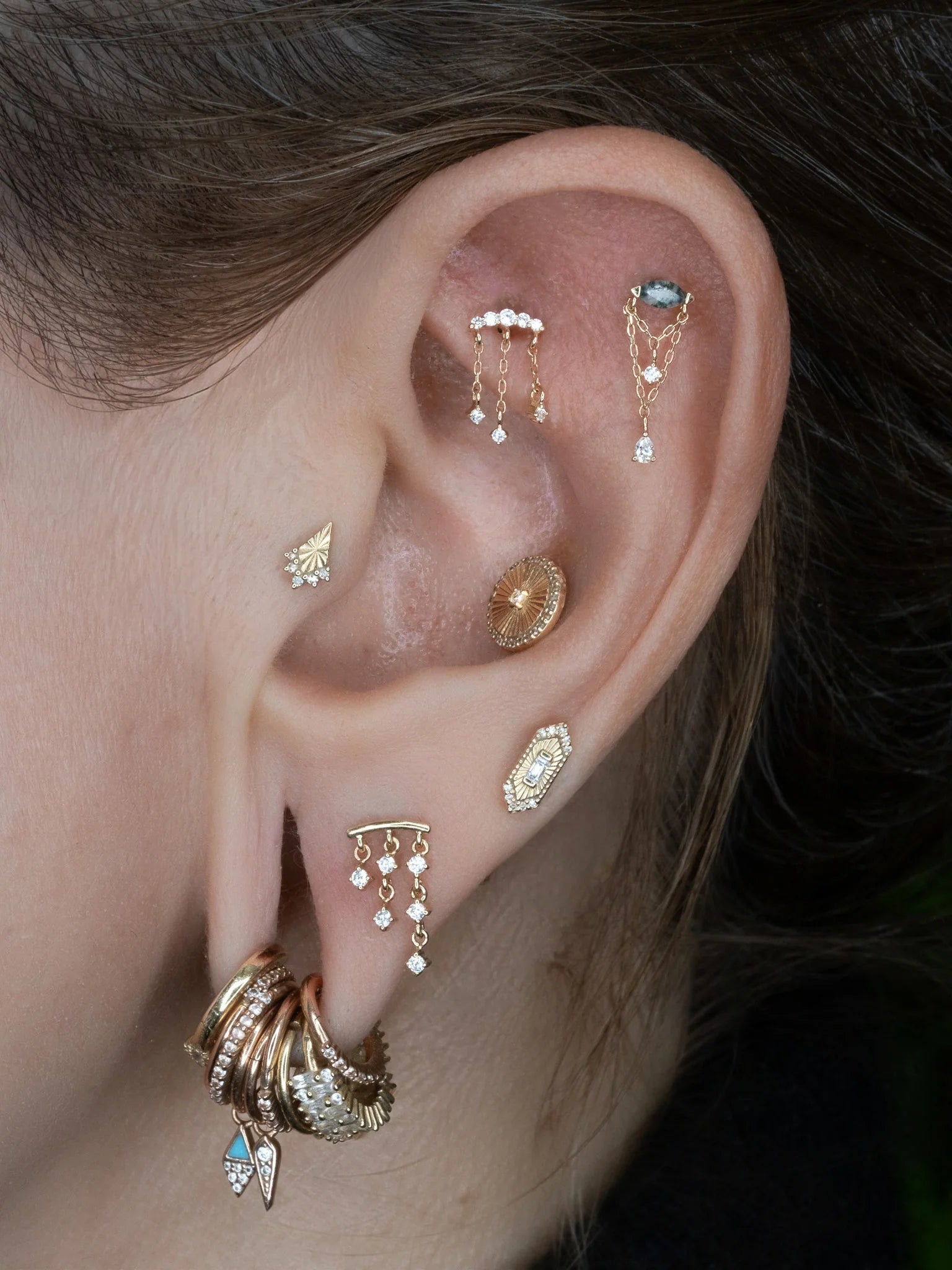 And Beyond CZ Cascade – 14K Gold Threadless End - piercing - zone.com