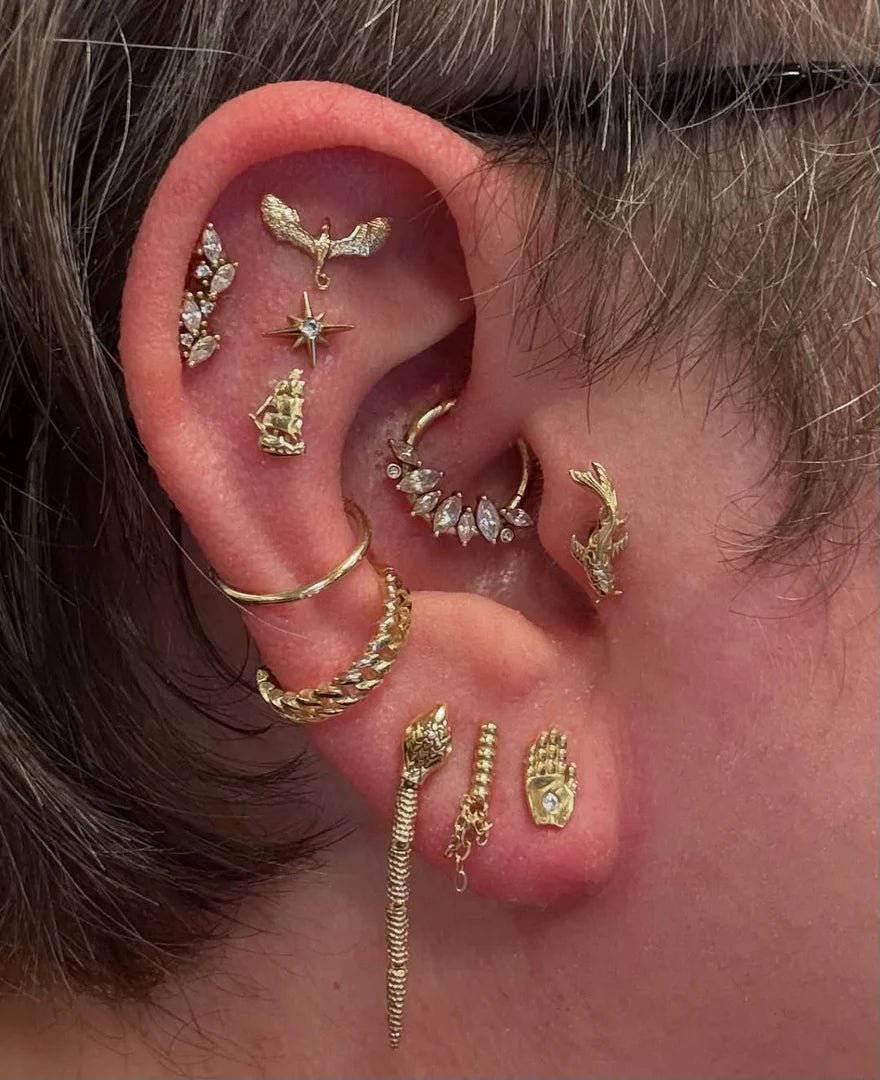 Andreia – Vine CZ Cluster – 14K Gold Threadless End - piercing - zone.com