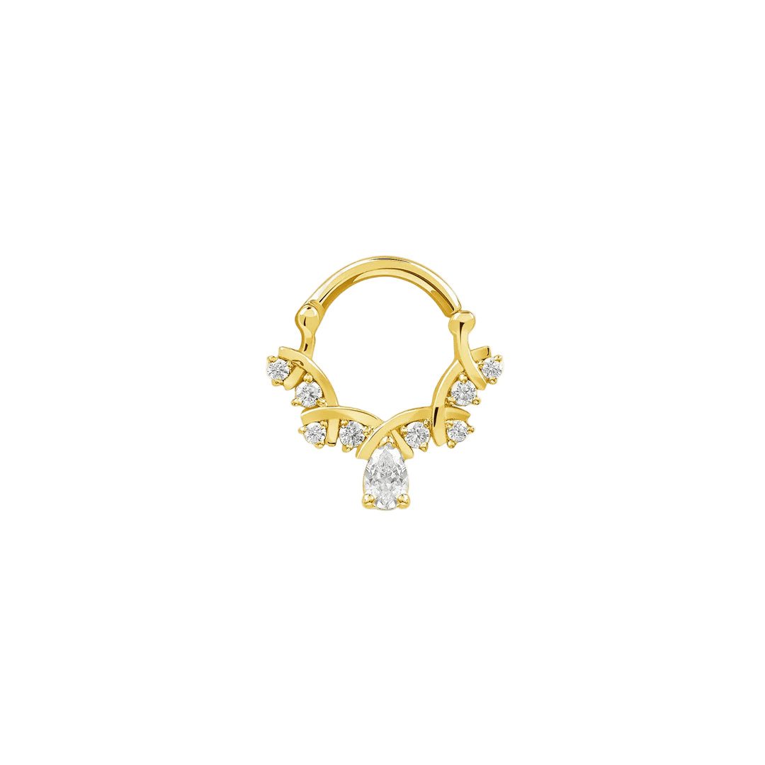 Anelia Clicker with Pear & Round Gems – 14K & 18K Gold - piercing - zone.com