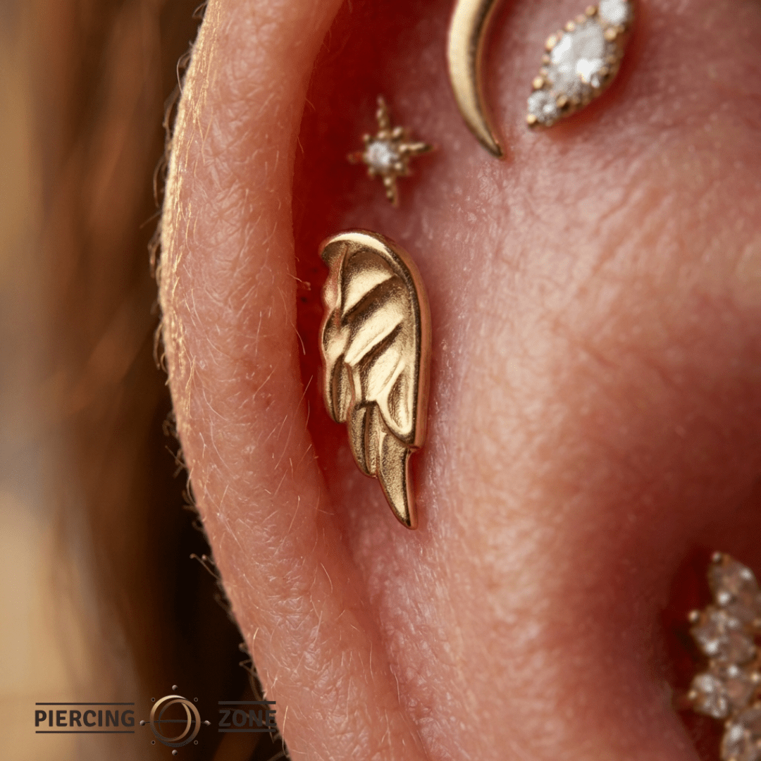 Angel Wing – 14K Gold Threadless/Threaded End - piercing - zone.com