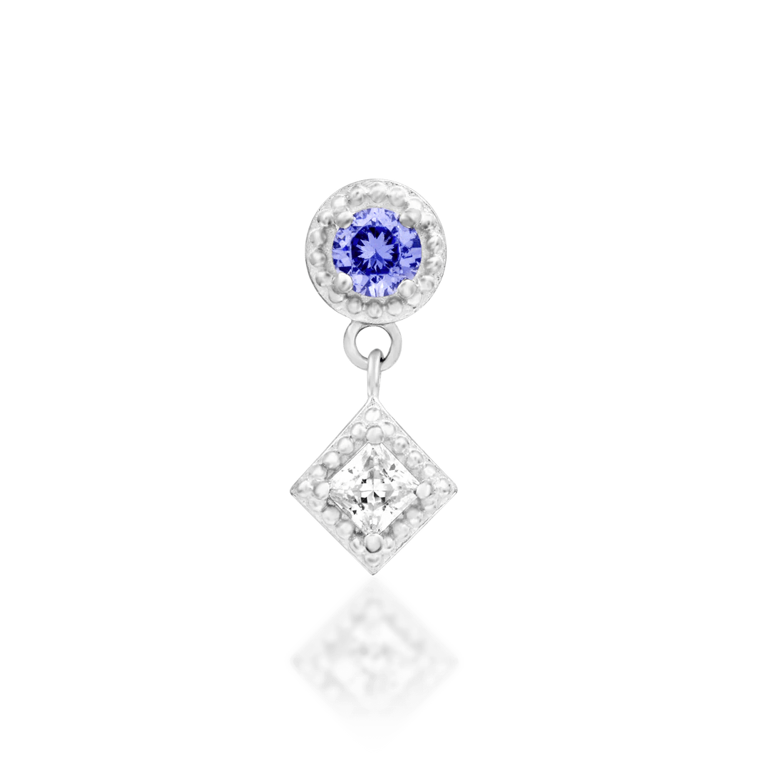 Angelina – Tanzanite & CZ Elongated Cluster – 14K Gold Threadless End - piercing - zone.com