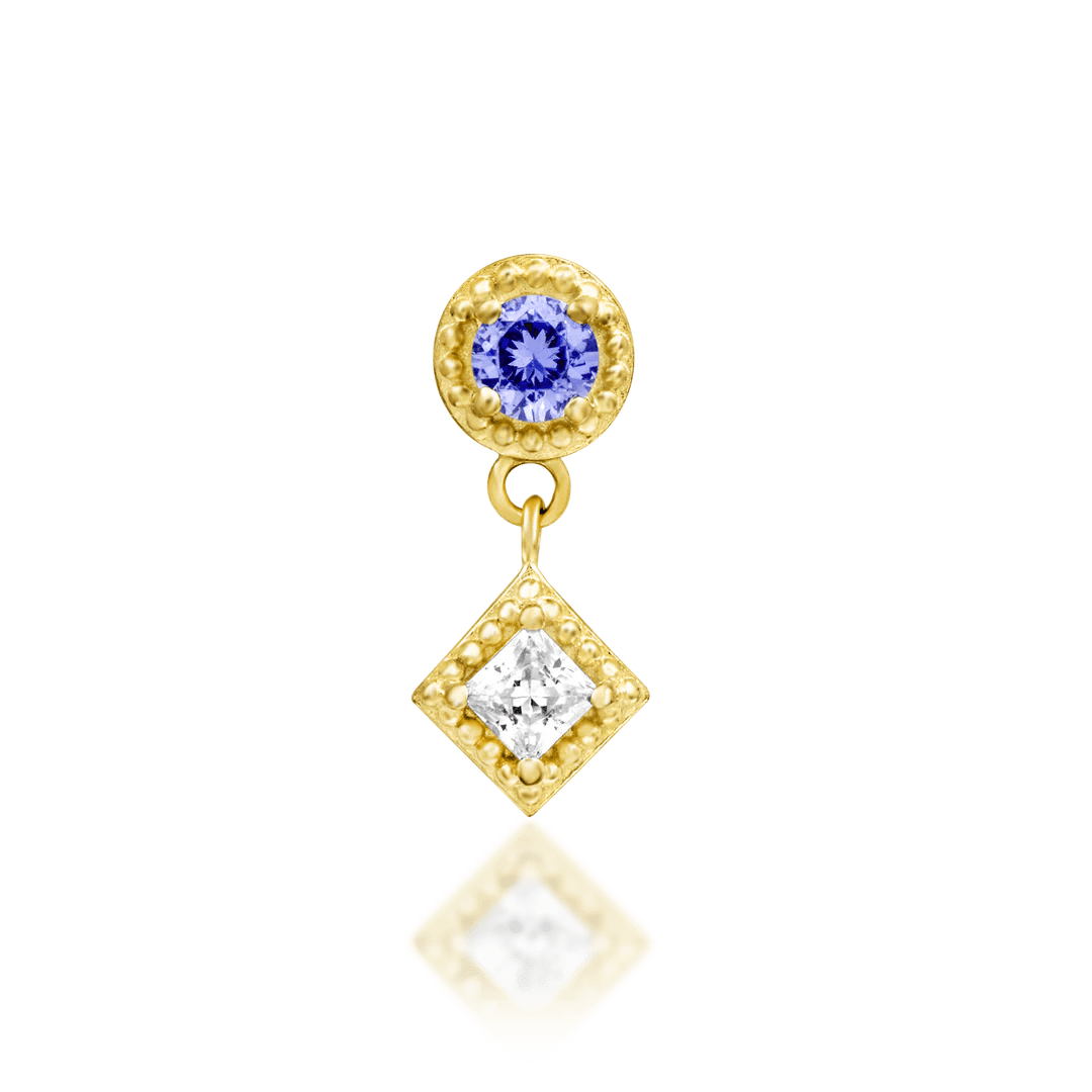 Angelina – Tanzanite & CZ Elongated Cluster – 14K Gold Threadless End - piercing - zone.com