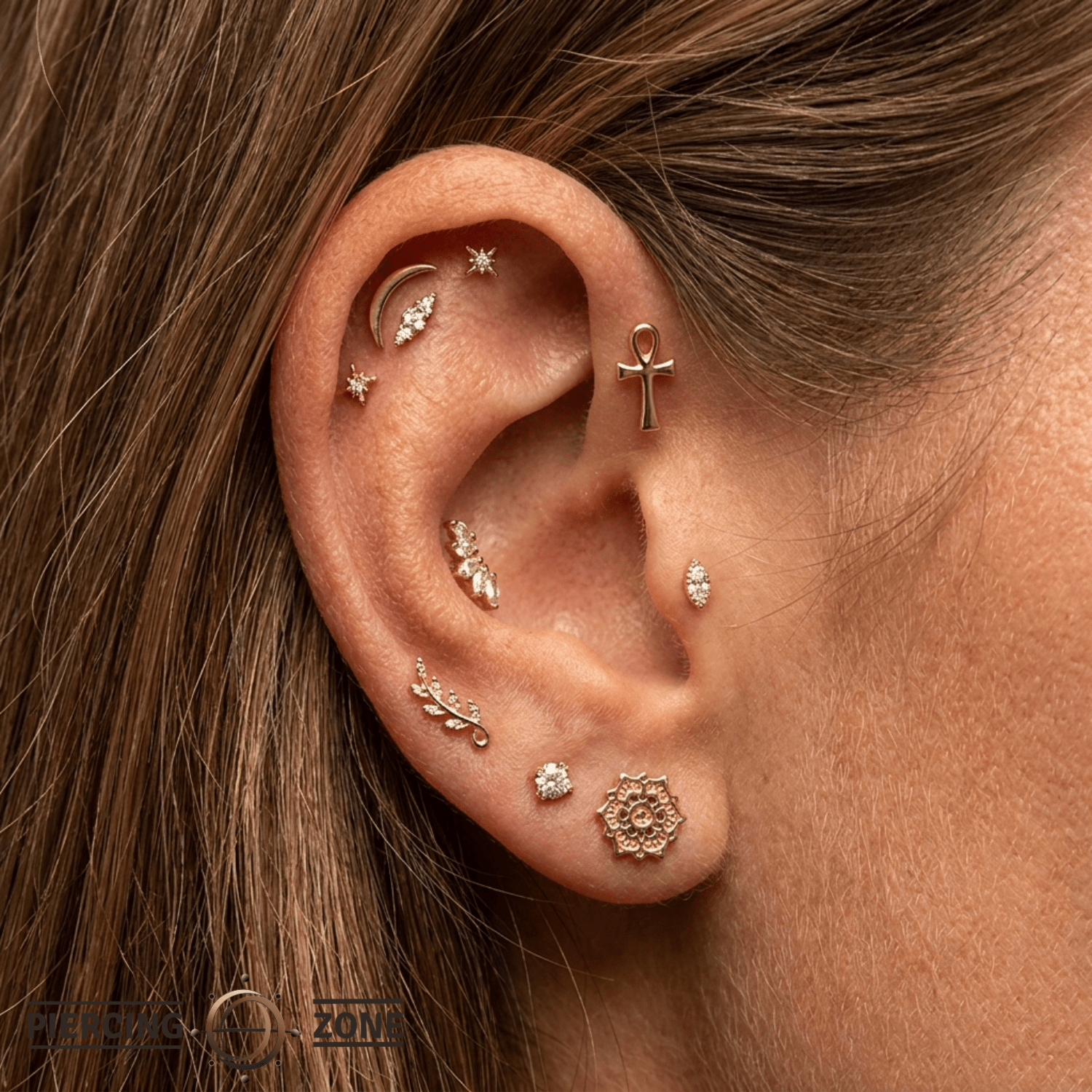 Ankh - 18K Gold Threadless End - piercing-zone.com