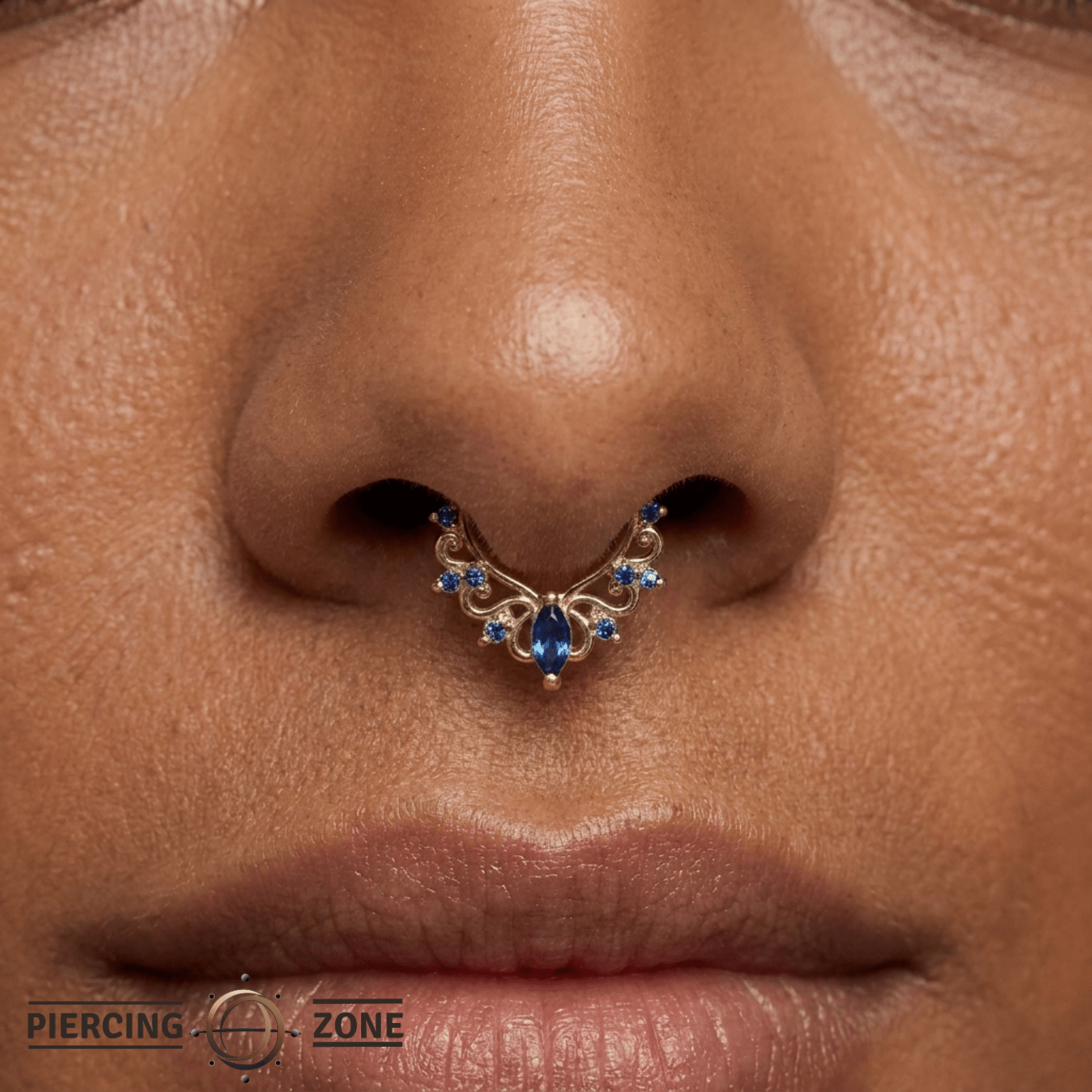 Anoora Clicker - 14K Gold Lab Blue Sapphire Clicker Ring - piercing-zone.com