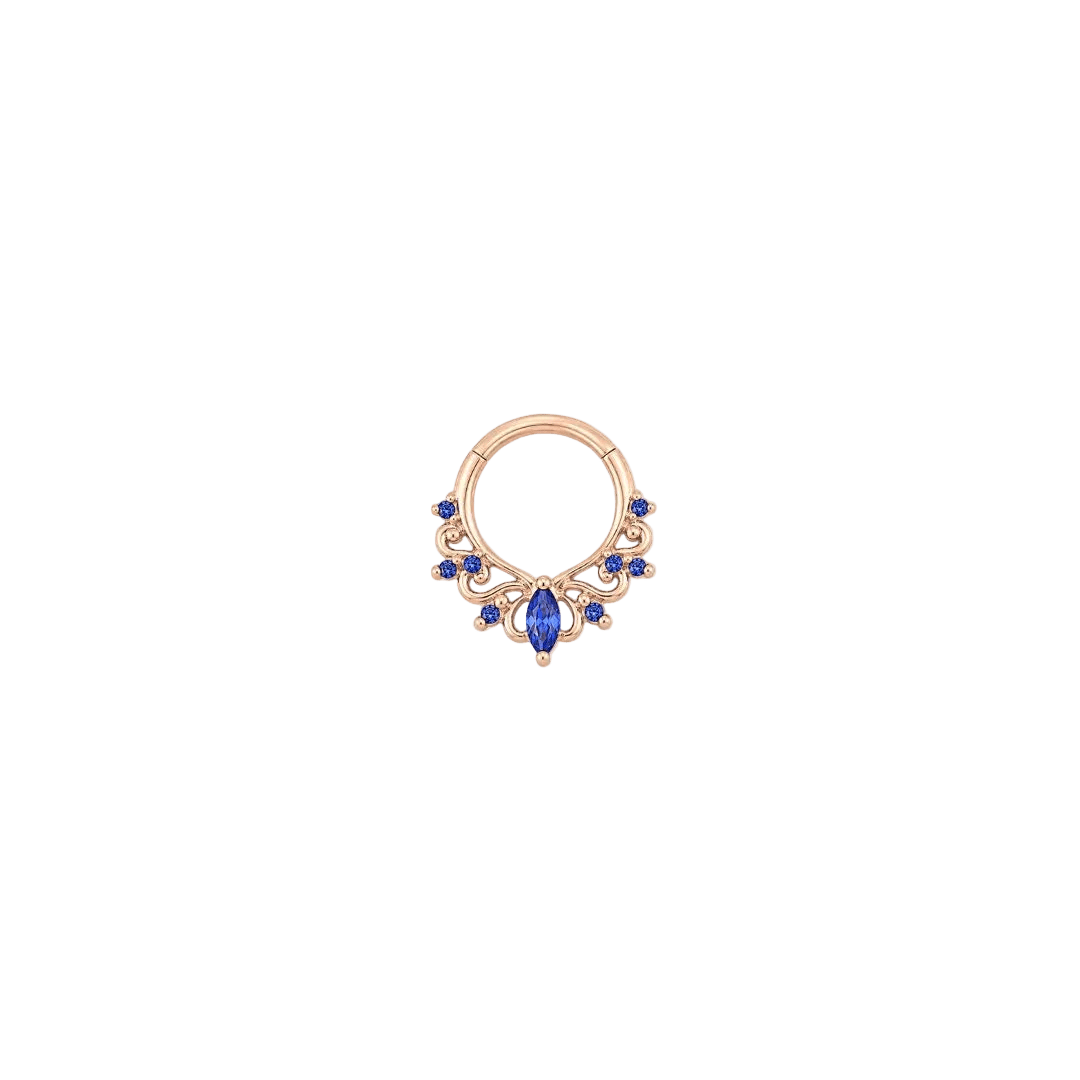 Anoora Clicker - 14K Gold Lab Blue Sapphire Clicker Ring - piercing-zone.com