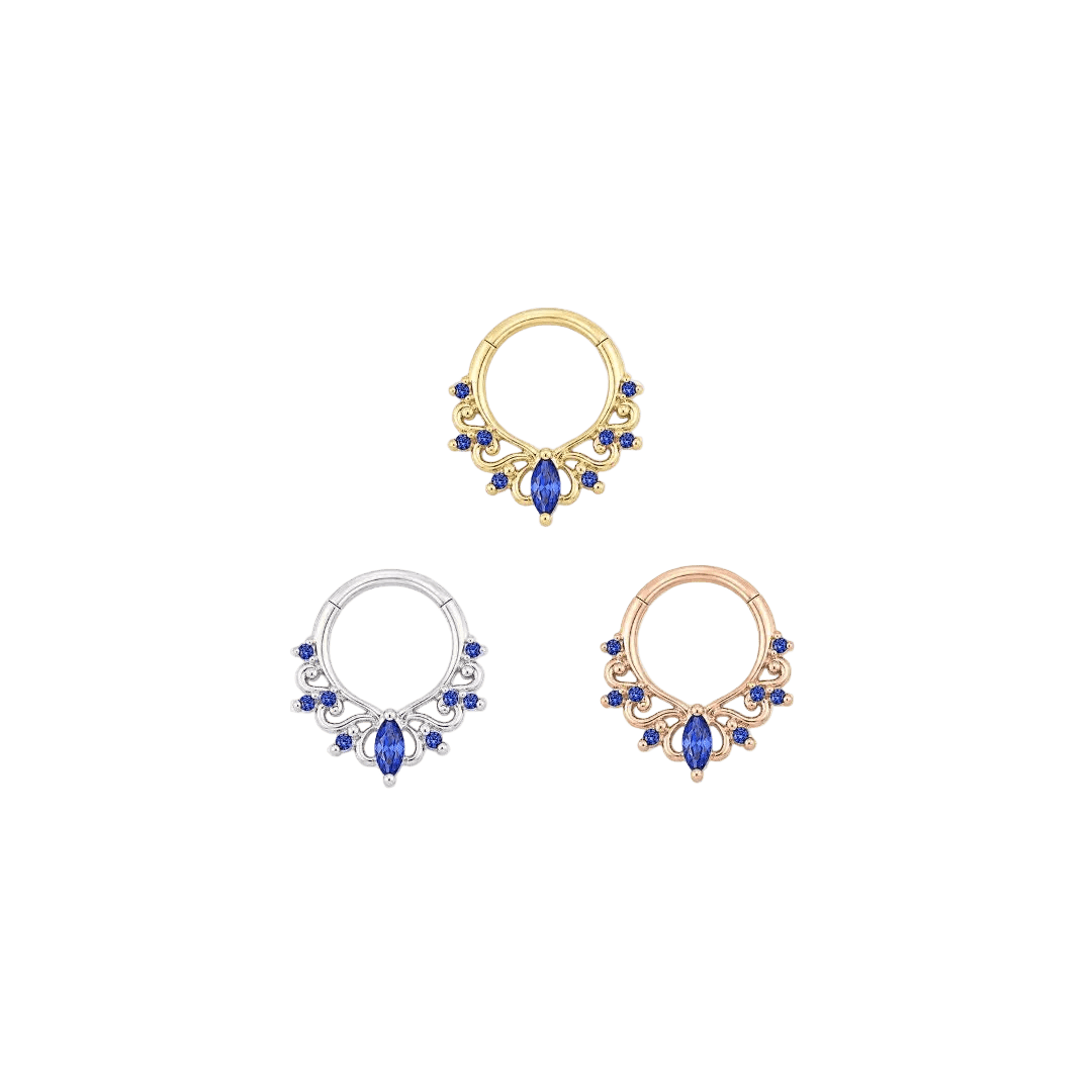 Anoora Clicker - 14K Gold Lab Blue Sapphire Clicker Ring - piercing-zone.com