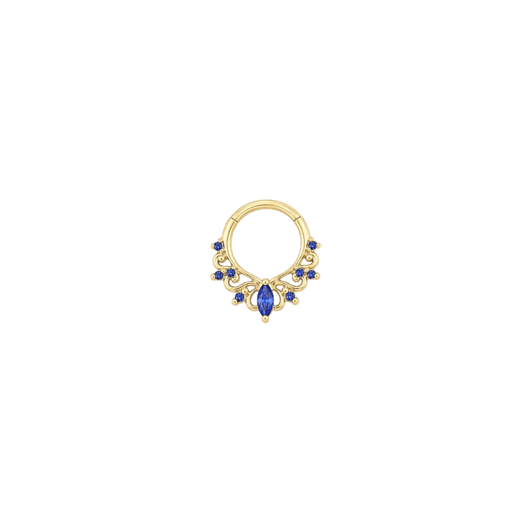 Anoora Clicker - 14K Gold Lab Blue Sapphire Clicker Ring - piercing-zone.com