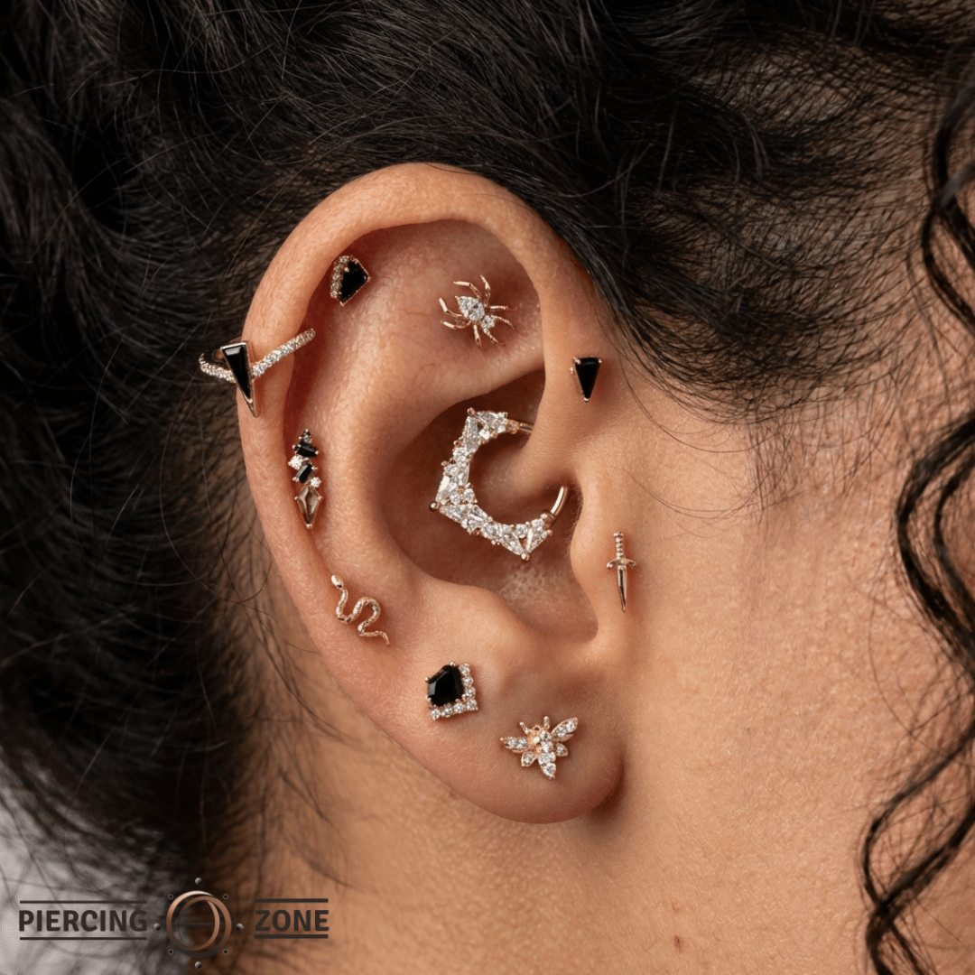 Arachne – CZ Spider – 14K Gold Threadless End - piercing - zone.com