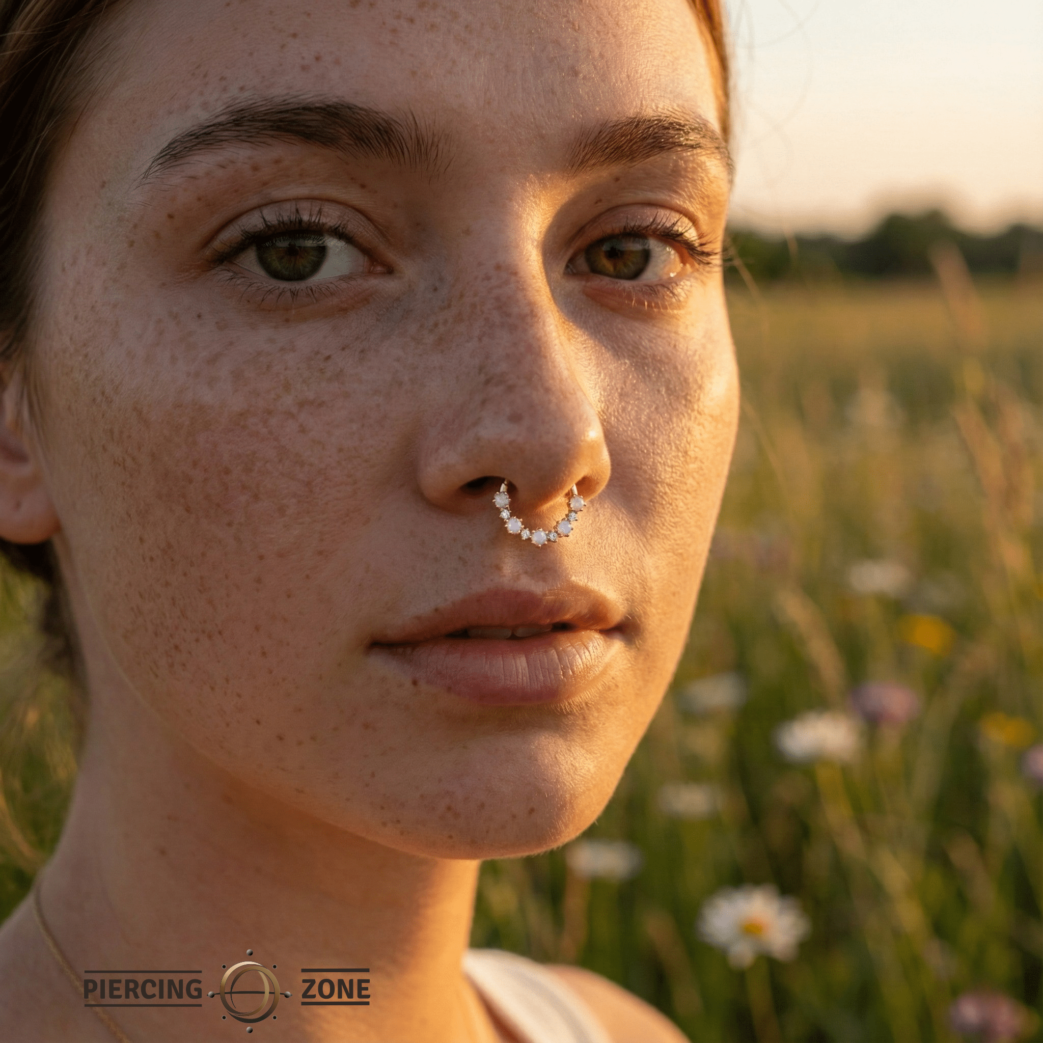 Ariana – Moonstone & CZ Halo – 14K Gold Clicker Ring - piercing - zone.com
