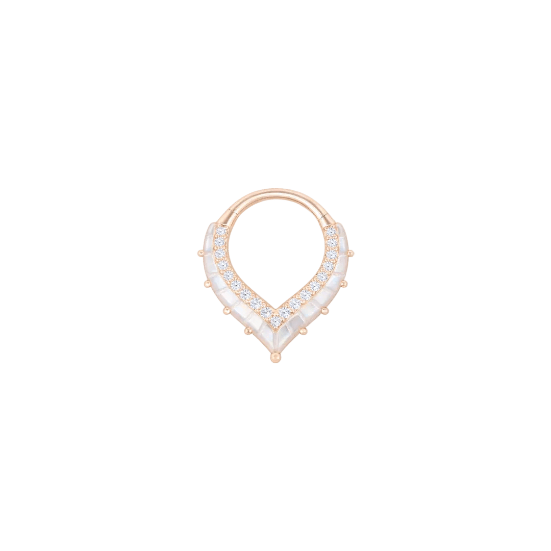 Arise V Shape 14K Gold Mother of Pearl Clicker | Piercing-Zone