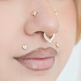 Arise V - Shape Mother of Pearl – 14K Gold Clicker Ring - piercing - zone.com