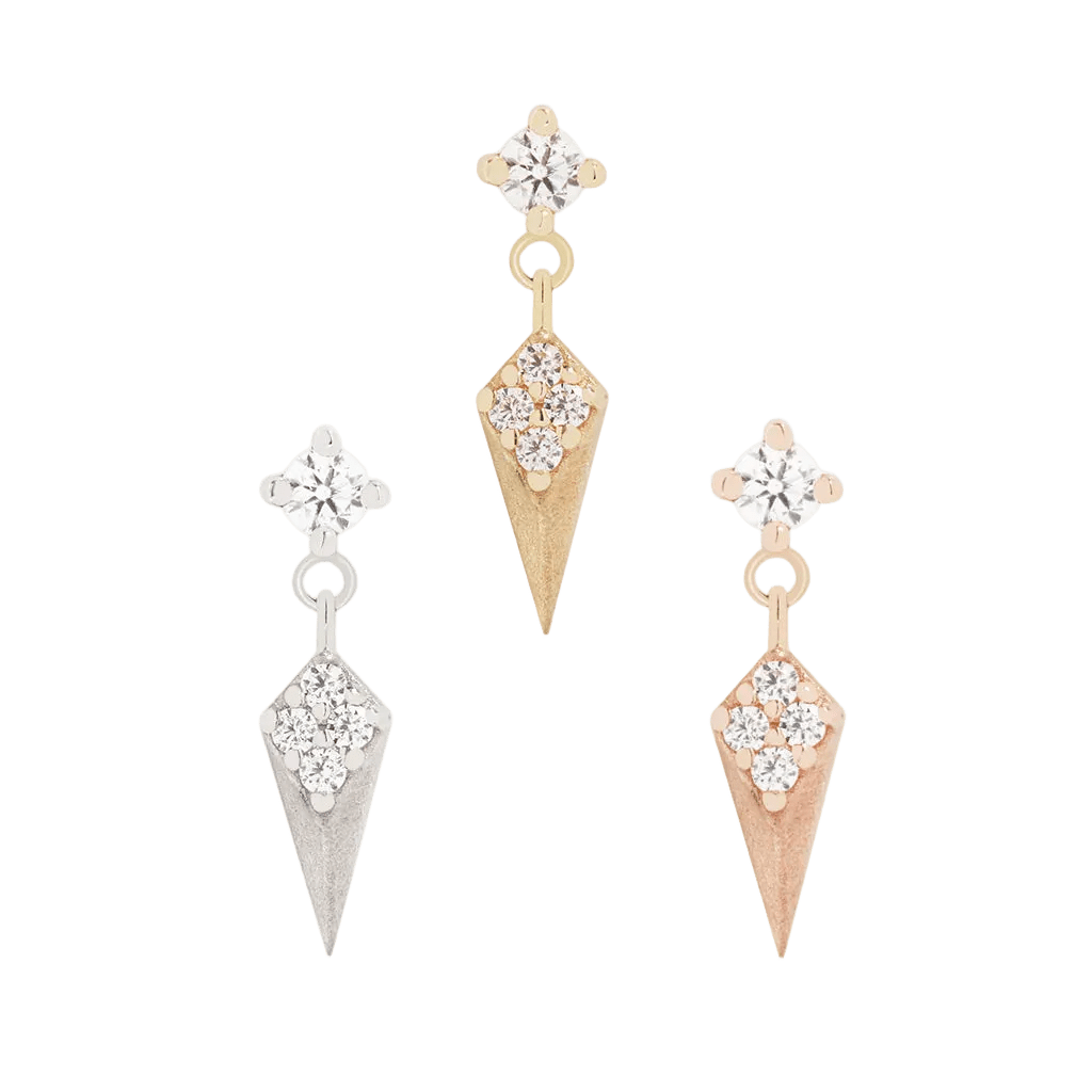Artform CZ Dangle – 14K Gold Threadless End - piercing - zone.com