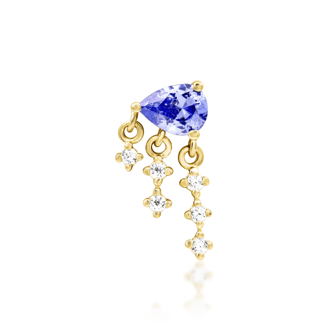 Asha – Tanzanite & CZ Drop – 14K Gold Threadless End - piercing - zone.com