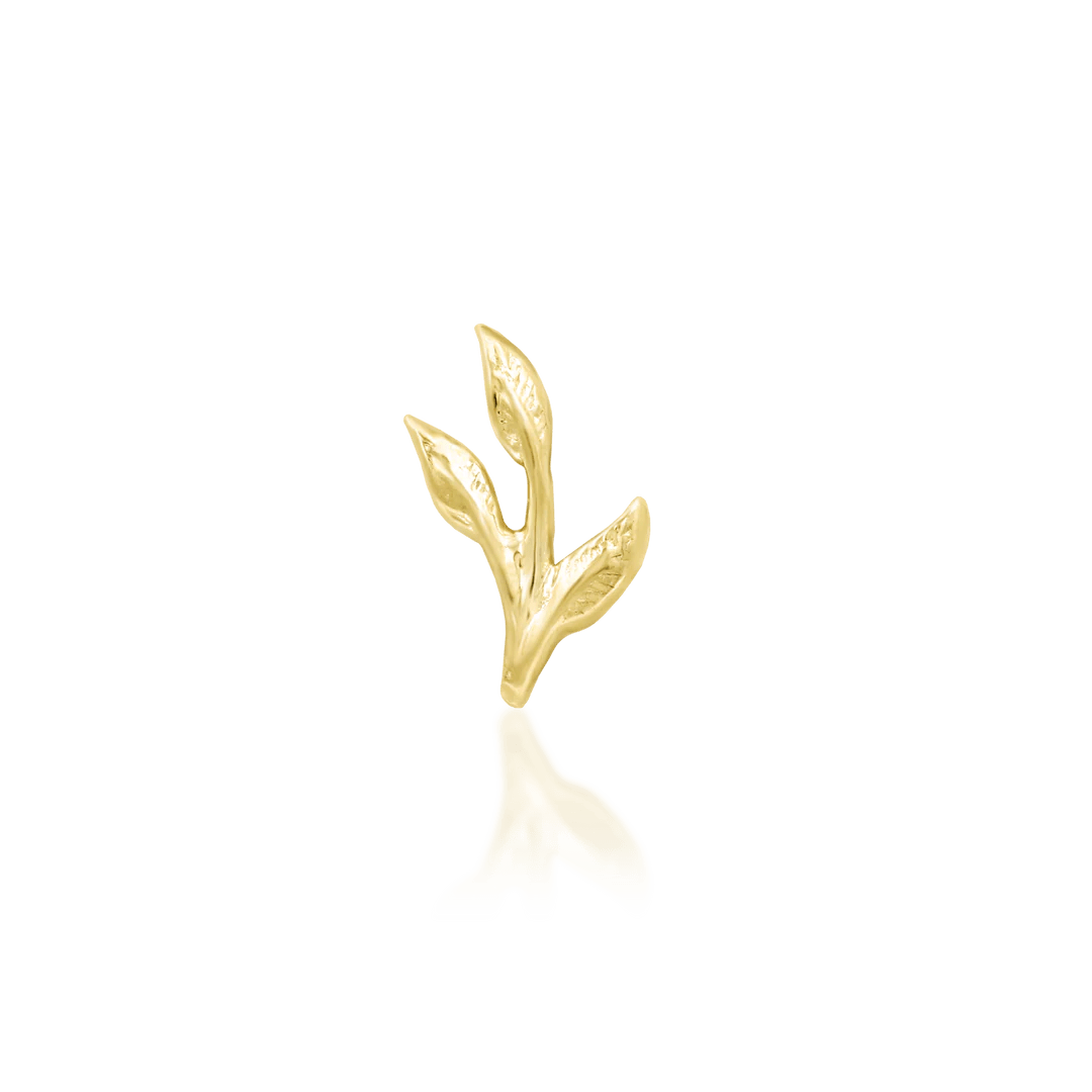 Ashe – Mini Leaf Sprig – 14K Gold Threadless End - piercing - zone.com