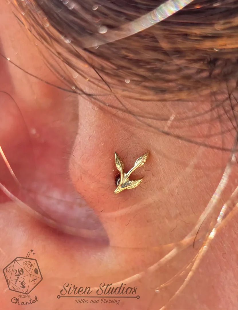 Ashe – Mini Leaf Sprig – 14K Gold Threadless End - piercing - zone.com