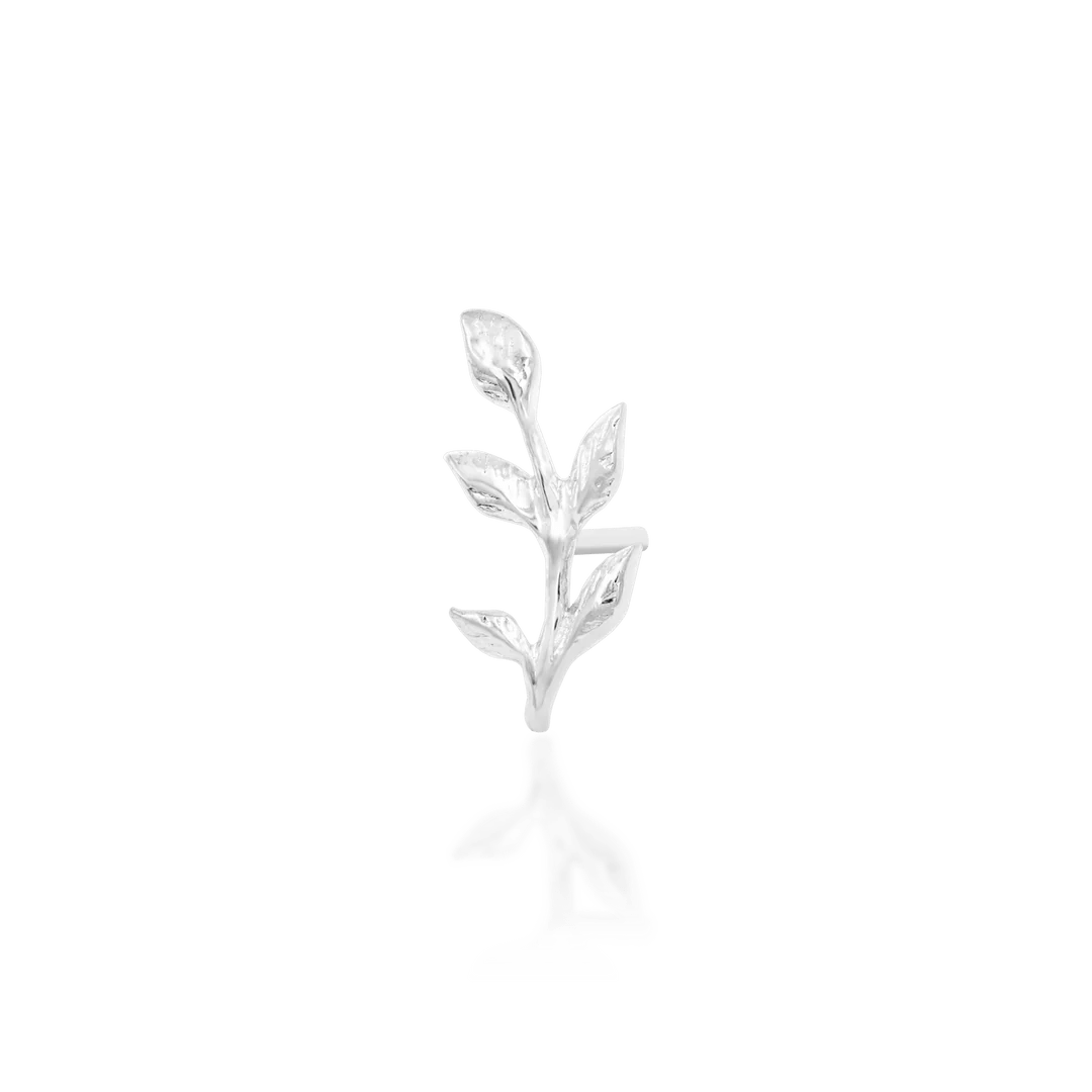 Aspen – Textured Leaf Sprig – 14K Gold Threadless End - piercing - zone.com