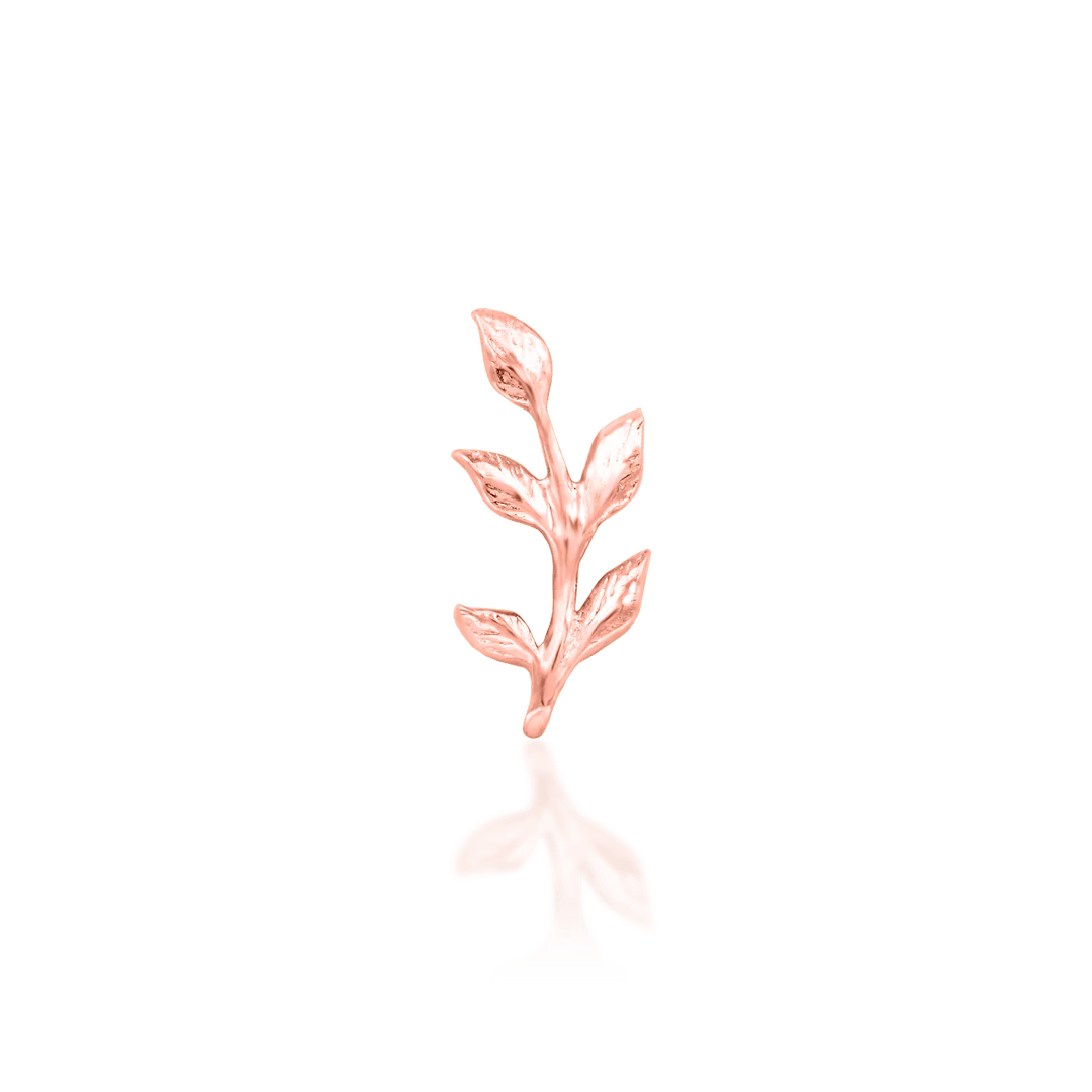 Aspen – Textured Leaf Sprig – 14K Gold Threadless End - piercing - zone.com