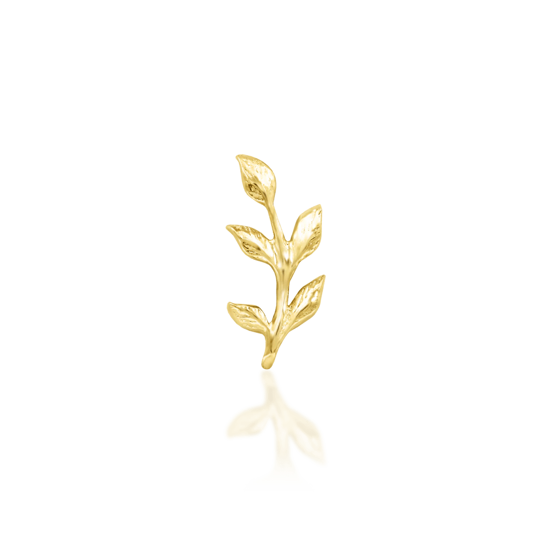 Aspen – Textured Leaf Sprig – 14K Gold Threadless End - piercing - zone.com
